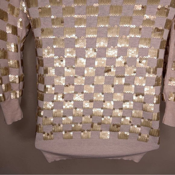 XS French Connection Silk Linen Blend Gold Sequined Cardigan Sweater 3/4 Sleeve - Picture 10 of 14